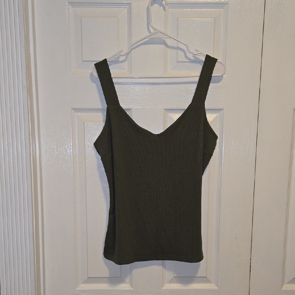 Olive Green Ribbed Women's Top